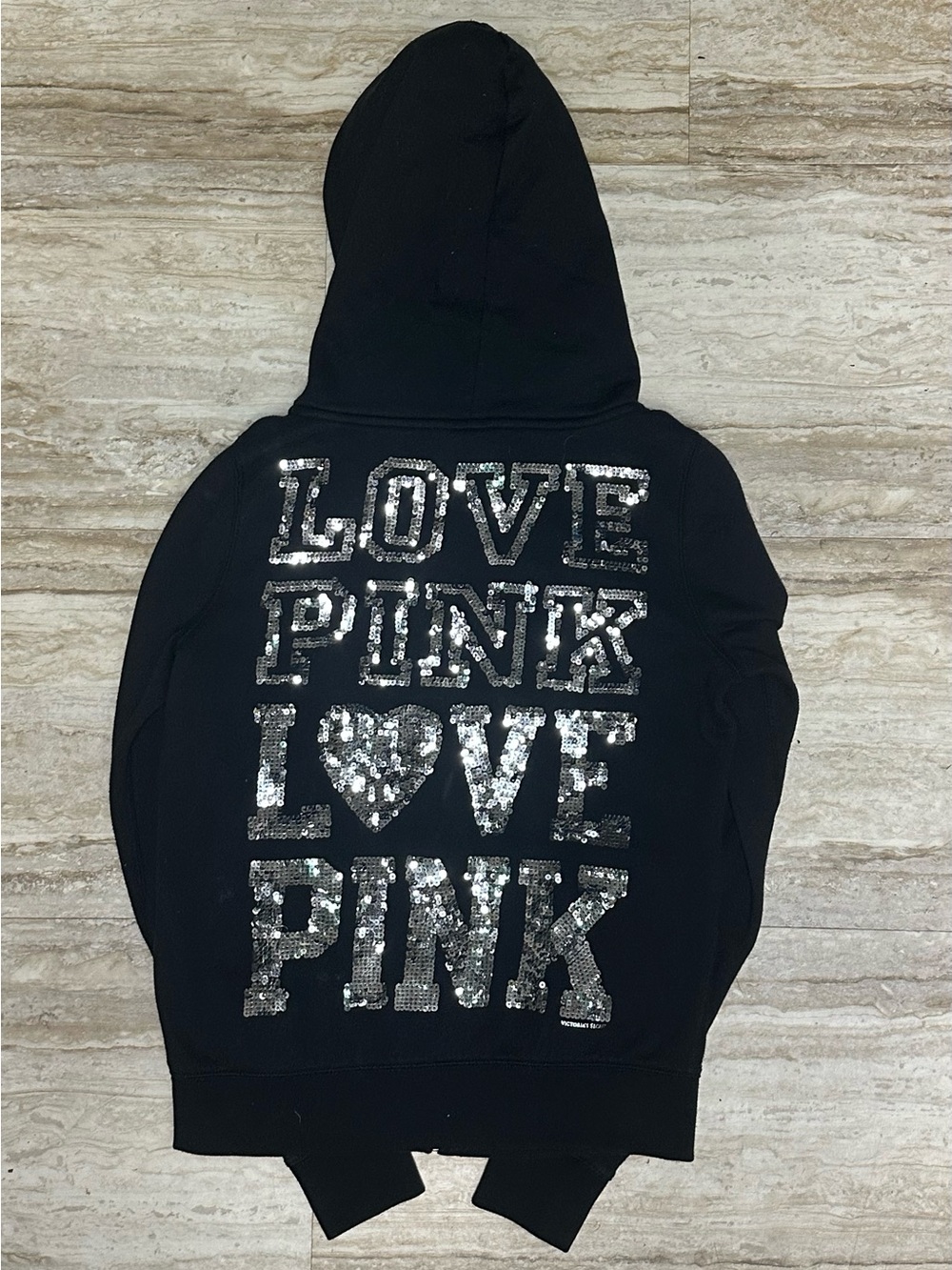 PINK Victoria's Secret Black Sequin Logo Hoodie Size M